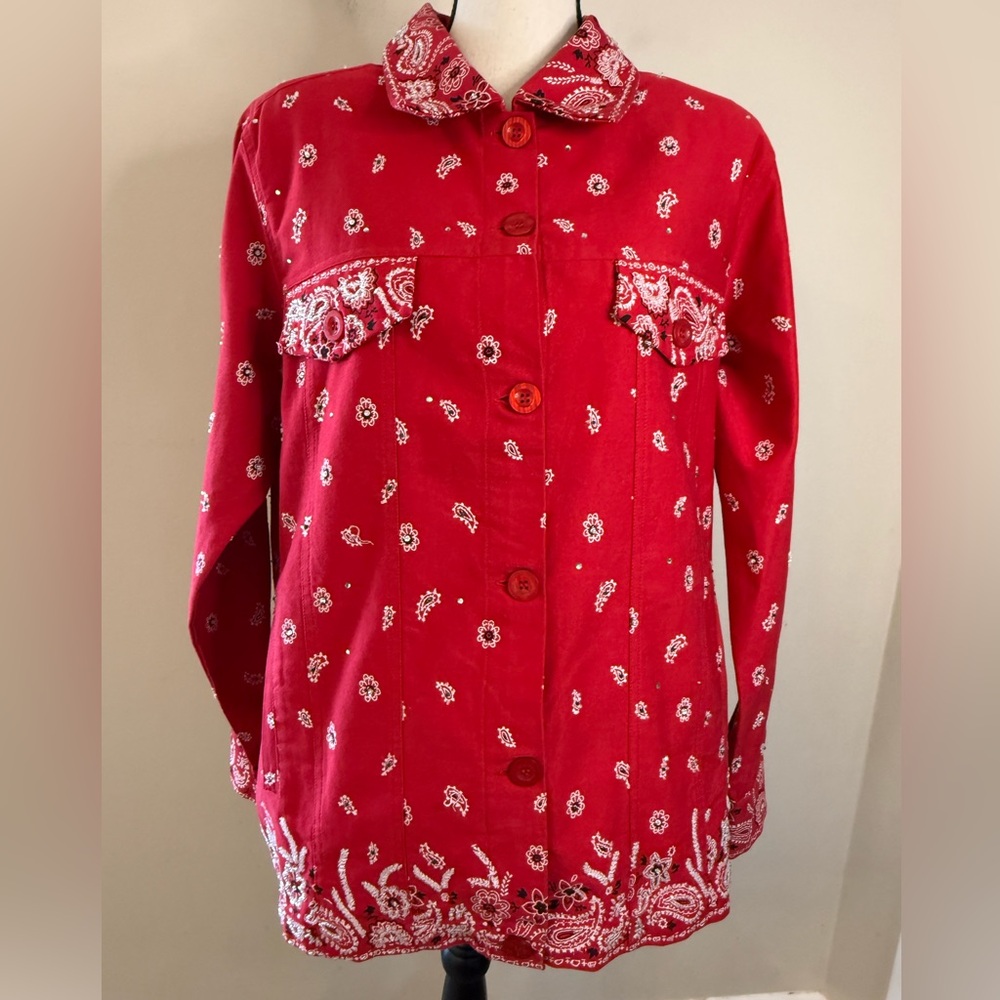 Red Bandana-Print Jean Jacket